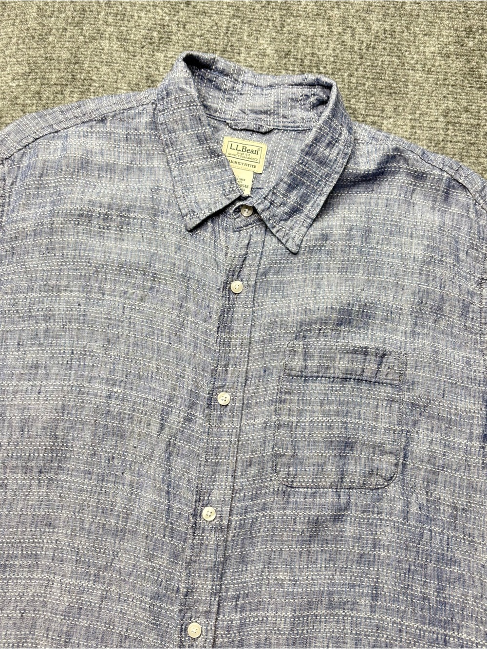 LL Bean Shirt Men XL Blue 100% Linen Slightly Fitted Outdoor Casual Beach Resort
